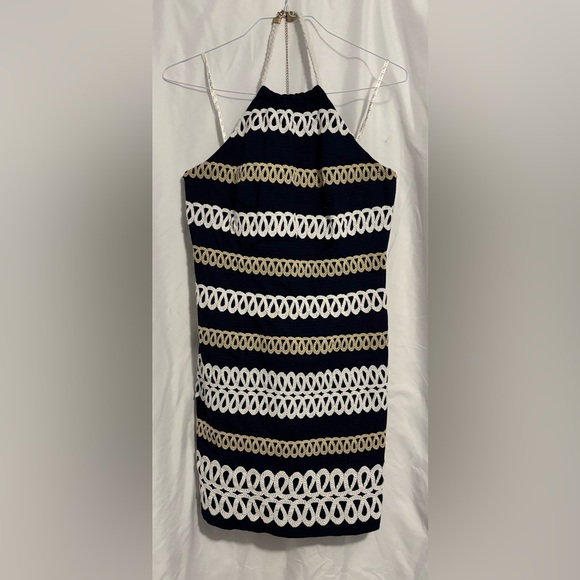 Lilly Pulitzer Dresses & Skirts - 🌊 Lilly Pulitzer Nautical Halter Dress – Size 8 – Navy & Gold Embroidered Rope
